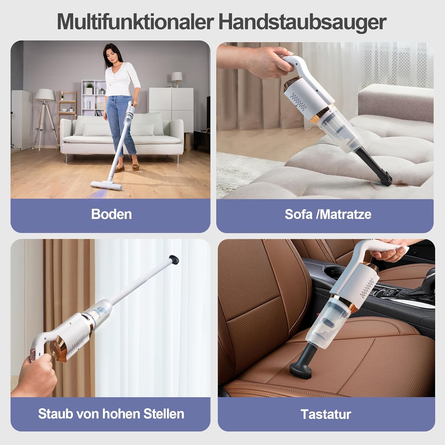 Cordless Vacuum Cleaner, Cordless Handheld Vacuum Cleaner, 3-in-1 Multifunctional Vacuum Cleaner, Wireless 8500Pa Car Vacuum Cleaner for Hard Floors, Carpets, Pet Hair, Car_1_image