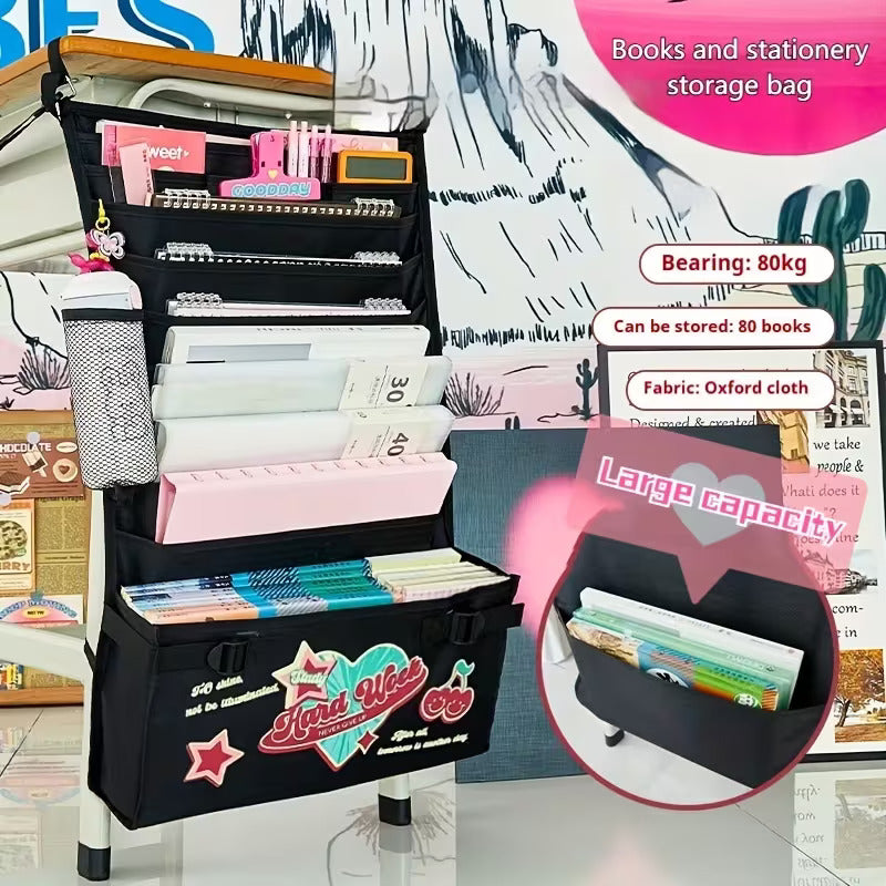 Black Wall Mount Hanging File Organizer, Rectangle Office Supplies Pocket Chart for Classroom, School, Home, No Assembly Required_3_image