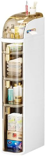 4 Tier Multi Layer Functional Drawer Storage Rack Cabinet, Living Room, Kitchen, Bedroom, Tissue Box Organizer (1 Pc) 18 L x41W x 98 H CM Beige And Gold_1_image