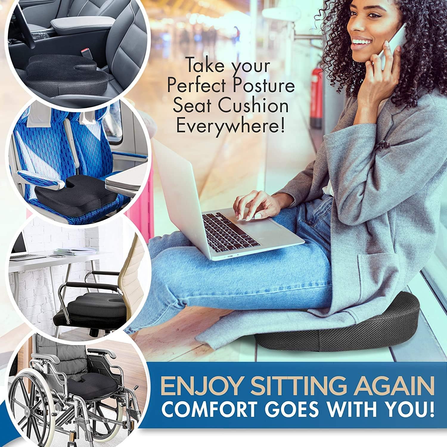 LUNAVY Memory Foam Seat Cushion for Office Chairs - Ergonomic Desk Chair Cushion for Car Seat Driver - Comfort Computer Chair Cushion - Sciatica Pillow for Sitting_4_image
