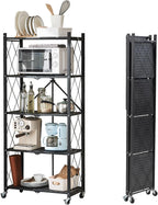 BRIAN & DANY 5-Tier Foldable Storage Shelves with Wheels, Folding Metal Rack Shelving Unit, Heavy Duty No Assembly Organizer Shelf for Garage, Kitchen, Basement, Pantry, Black_3_image