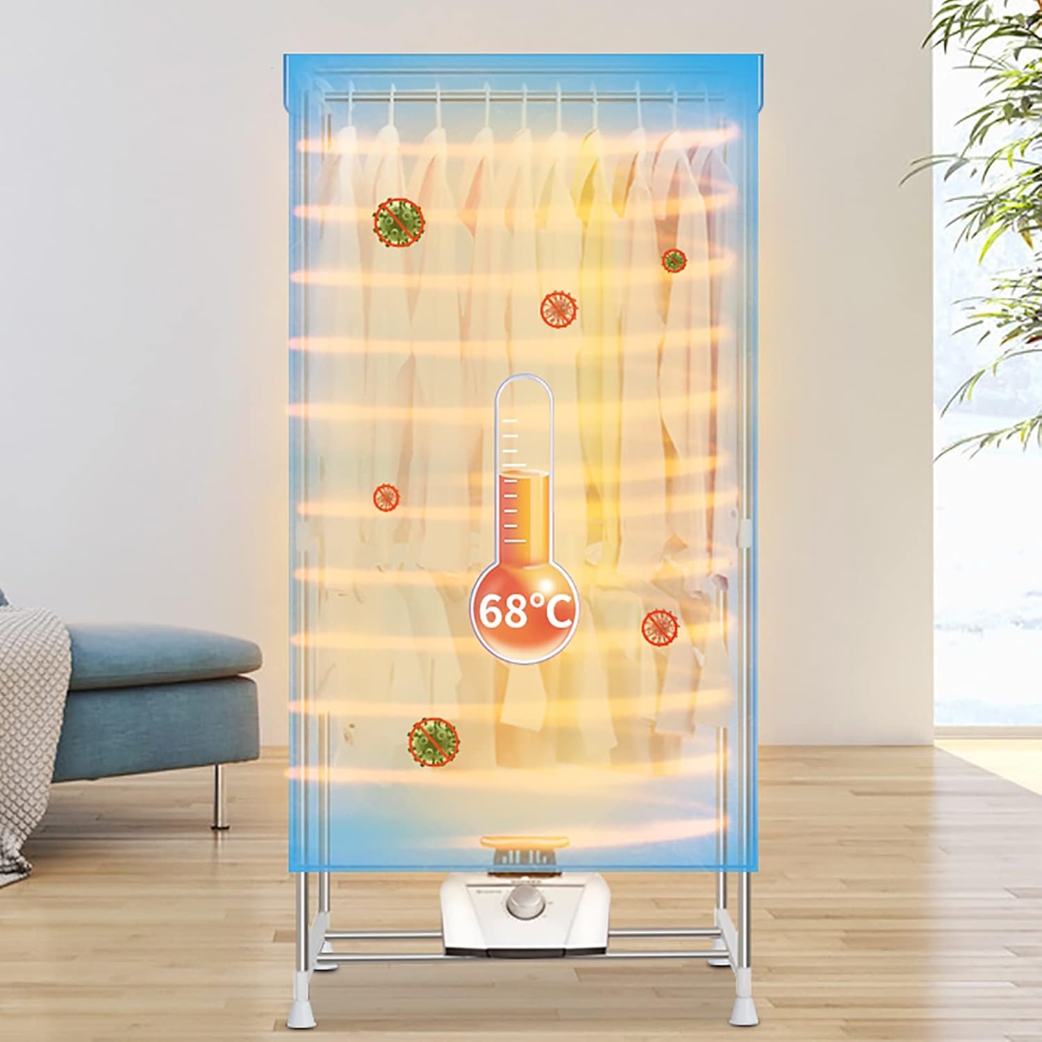 Electric Portable Clothes Airer Dryer 1000W Heated Laundry Drying Rack Machine Large Capacity 15kg Double Layer Dryer Energy Efficient, Low Energy, Stainless Steel, For Living Room,Apartment_3_image