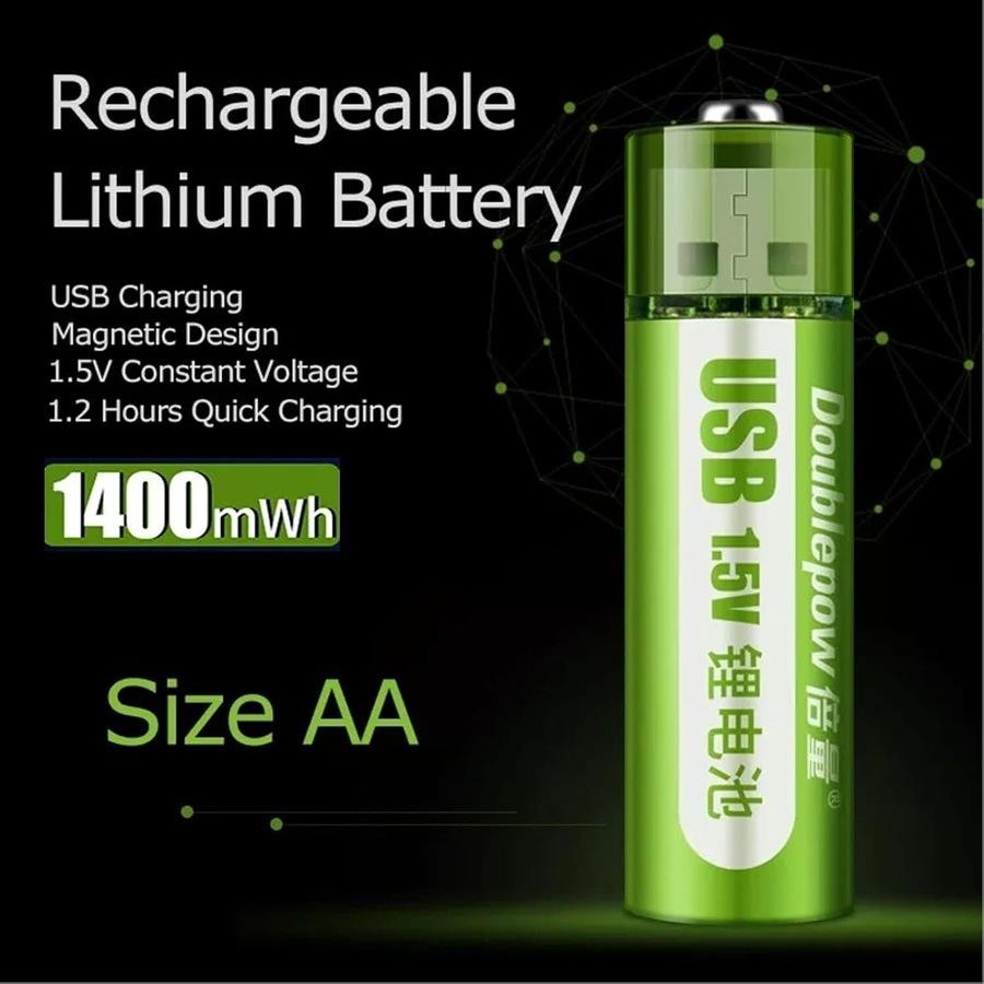 "AA USB Rechargeable Batteries 1.5V Li-ion 1400mWh Fast Charging 1000 Cycles 4-Pack "_3_image
