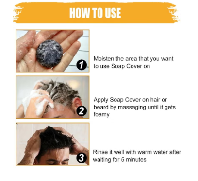 "Black Soap Grey Coverage Bar Shampoo 50g, hair darkening soap bar with botanical herbal extracts for hair growth and dye free solution to gray hair "_4_image