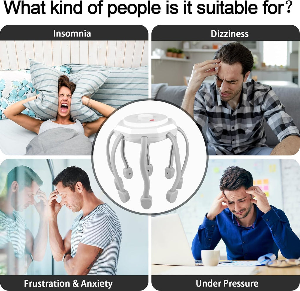 Azonee Hair Scalp Massager with 8 Vibrating Contacts, Rechargeable Portable Head Massager for Pain and Anxiety Relief, Stress Relax, Tension, Relaxation, Deep Sleep, Multidimensional relaxation, White_5_image