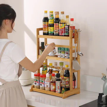 Adjustable Metal Spice Rack | Sturdy Carbon Steel, Multipurpose Countertop Storage Organizer with Tiered Shelves and Hooks, Ideal for Kitchen Essentials_1_image