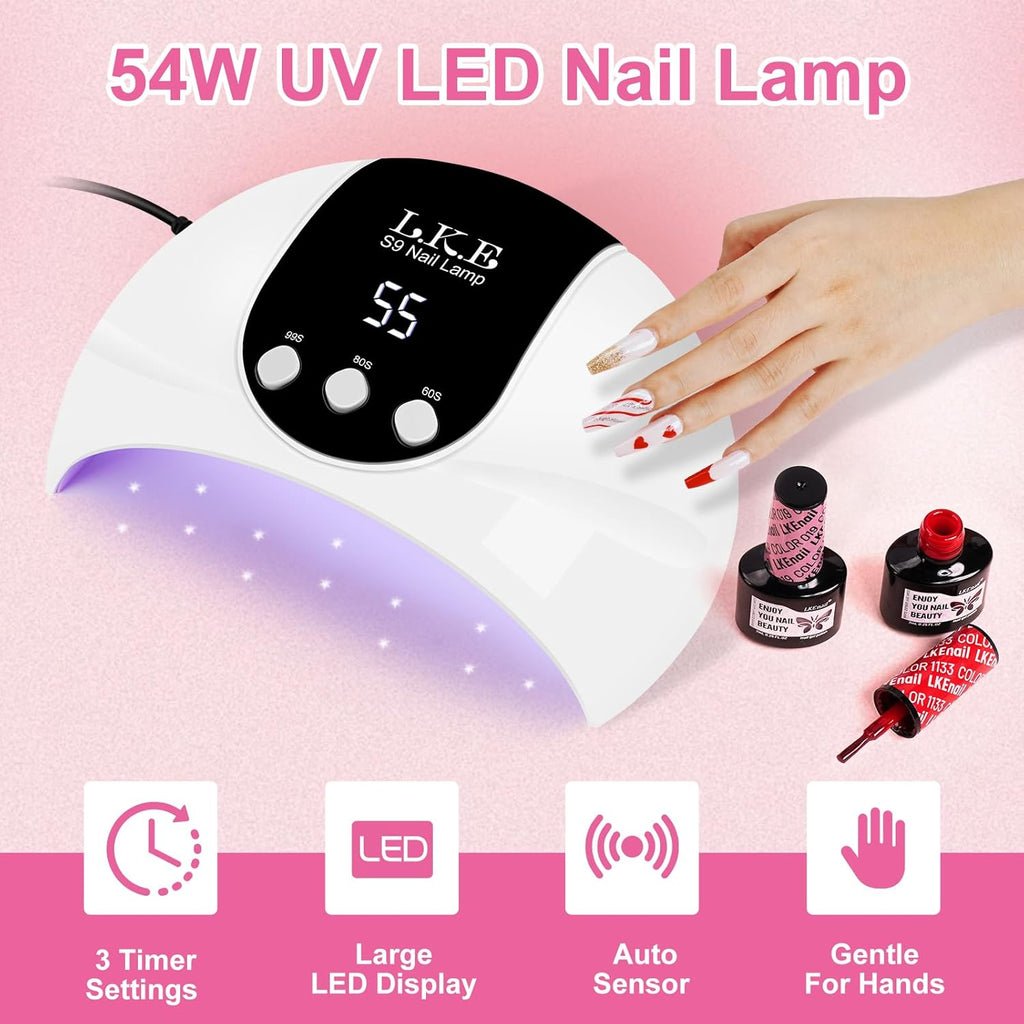 "UV Light for Gel Nails, LKE 54W UV LED Nail Lamp with 18 Beads 3 Timer Setting & Auto Sensor Nail Dryer for Gel Polish Polygel Fast Curing Manicure Professional Nail Dryer Home Salon Nail Tools "_1_image