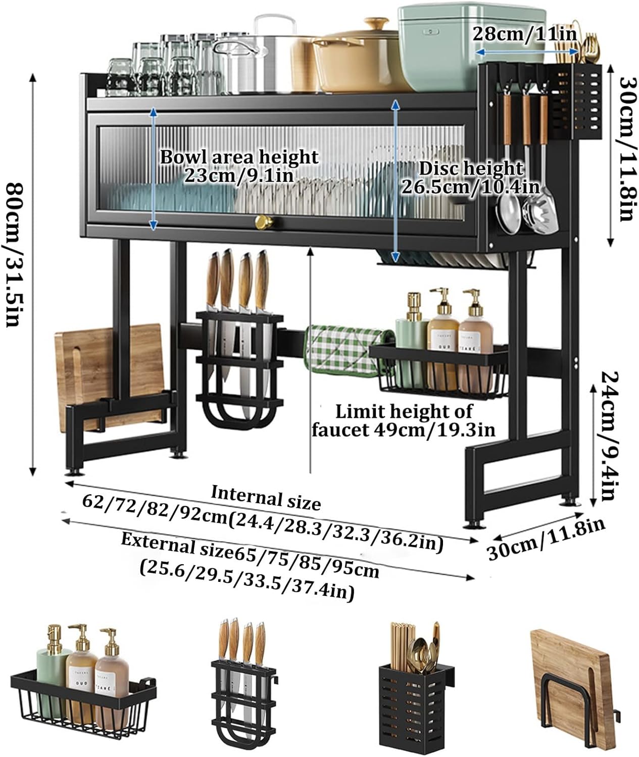 2-Tier Dish Drainer,Over The Sink Drying Rack, with Cutting Board Holder, Large for Kitchen Counter 75x30x80cm_3_image