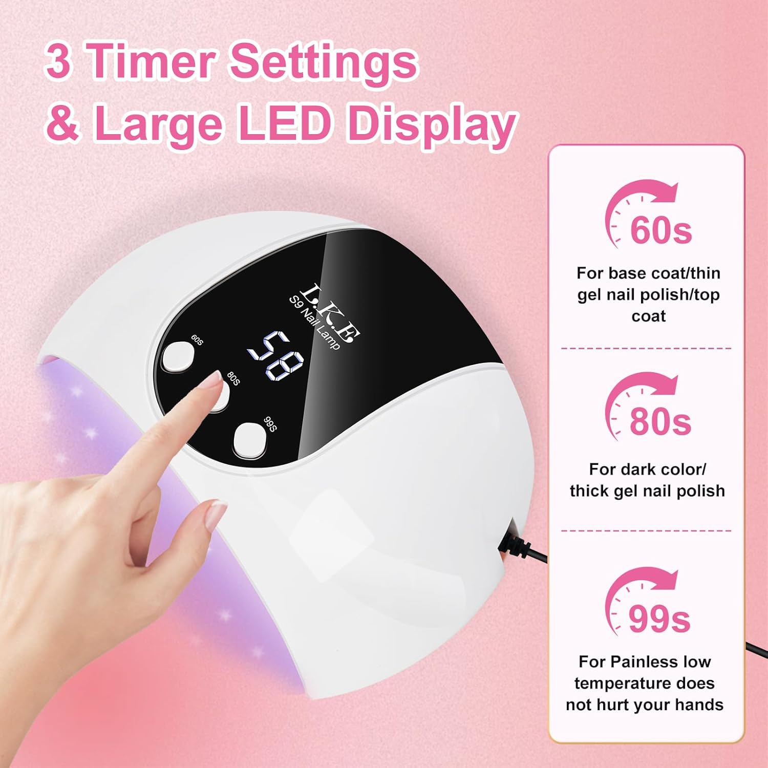 "UV Light for Gel Nails, LKE 54W UV LED Nail Lamp with 18 Beads 3 Timer Setting & Auto Sensor Nail Dryer for Gel Polish Polygel Fast Curing Manicure Professional Nail Dryer Home Salon Nail Tools "_2_image