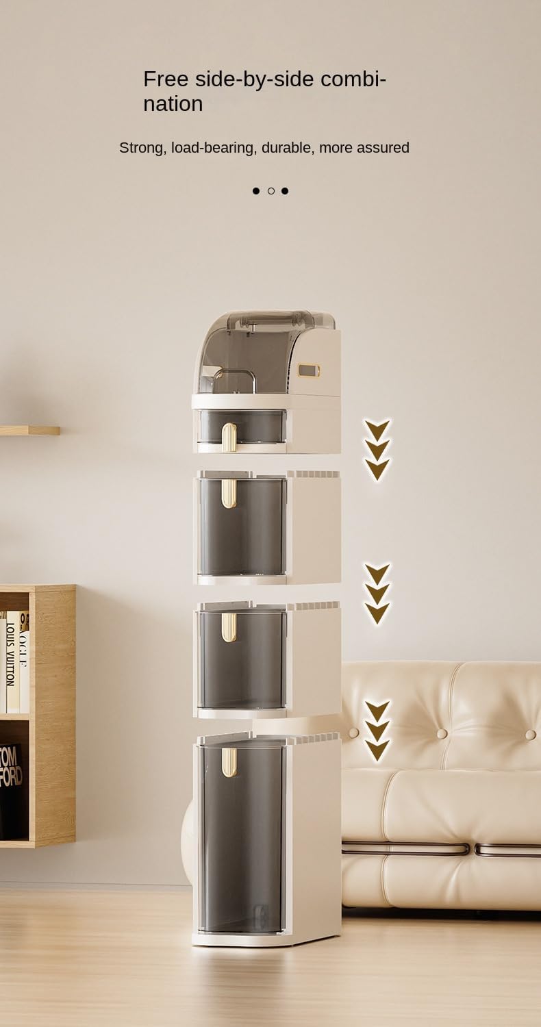 4 Tier Multi Layer Functional Drawer Storage Rack Cabinet, Living Room, Kitchen, Bedroom, Tissue Box Organizer (1 Pc) 18 L x41W x 98 H CM Beige And Gold_3_image