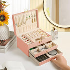3 Layer Jewelry Box, Lockable Jewelry Holder Organizer with Jewelry Drawer, Large Jewelry Boxes & Organizer with Velvet Earring Storage, Unique Gifts for Women Mom_6_image