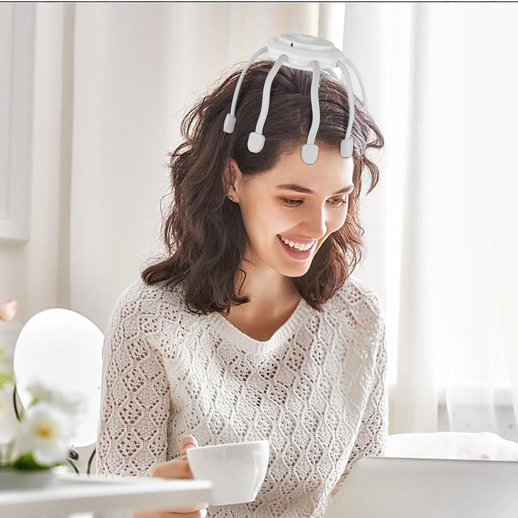 Azonee Hair Scalp Massager with 8 Vibrating Contacts, Rechargeable Portable Head Massager for Pain and Anxiety Relief, Stress Relax, Tension, Relaxation, Deep Sleep, Multidimensional relaxation, White_6_image