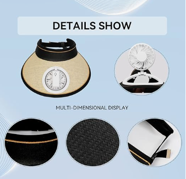 Sun Visor Hats with Fan-Three Temp Settings-Large Area Sun Protection,Visors for Women/Men/Kids,Adjustable Elastic Buckle_3_image