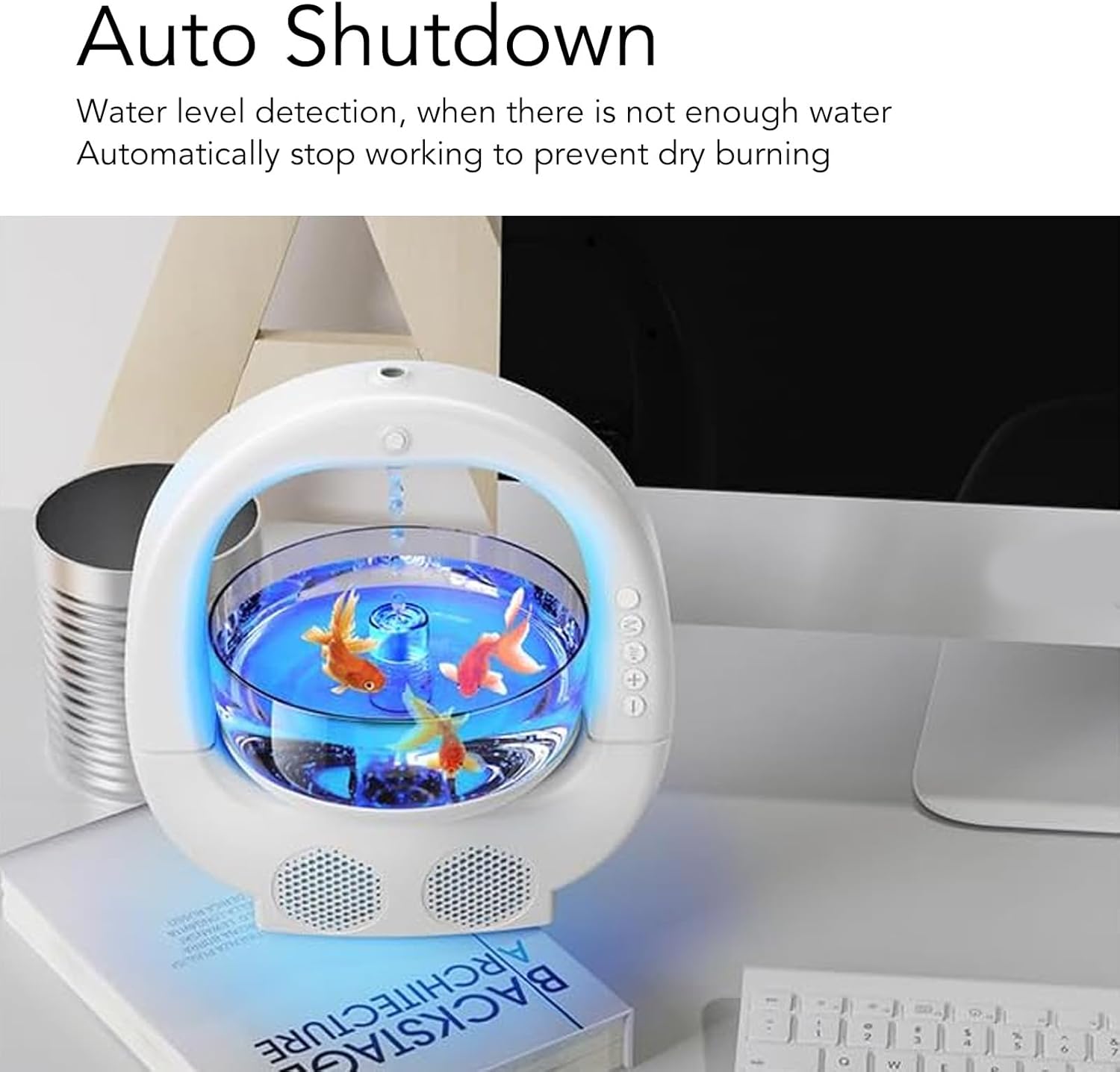 Anti Cool Mist Humidifiers for Bedroom Office, Desktop Humidifier Essential Oil Diffuser White Noise High Mist Humidifier with Fish Tank Ambient Light Dual Speaker (White)(White)_1_image