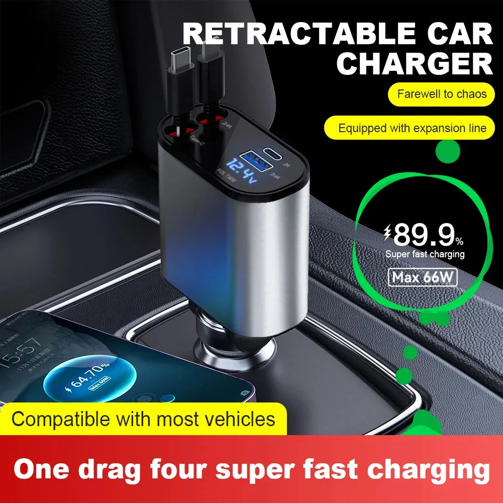 120W 4 IN 1 Retractable Car Charger Fast Charge Cord Cigarette Lighter Adapter_7_image