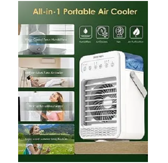 Portable Air Cooler, UPBUD Mini Air Conditioner Personal Fan 4 in 1 Evaporative Air Cooler with Humidifier/120°Oscillation/4 Wind Speeds/Timer/600ML Water Tank/7 LED Lights, for Bedroom Office Desktop_2_image