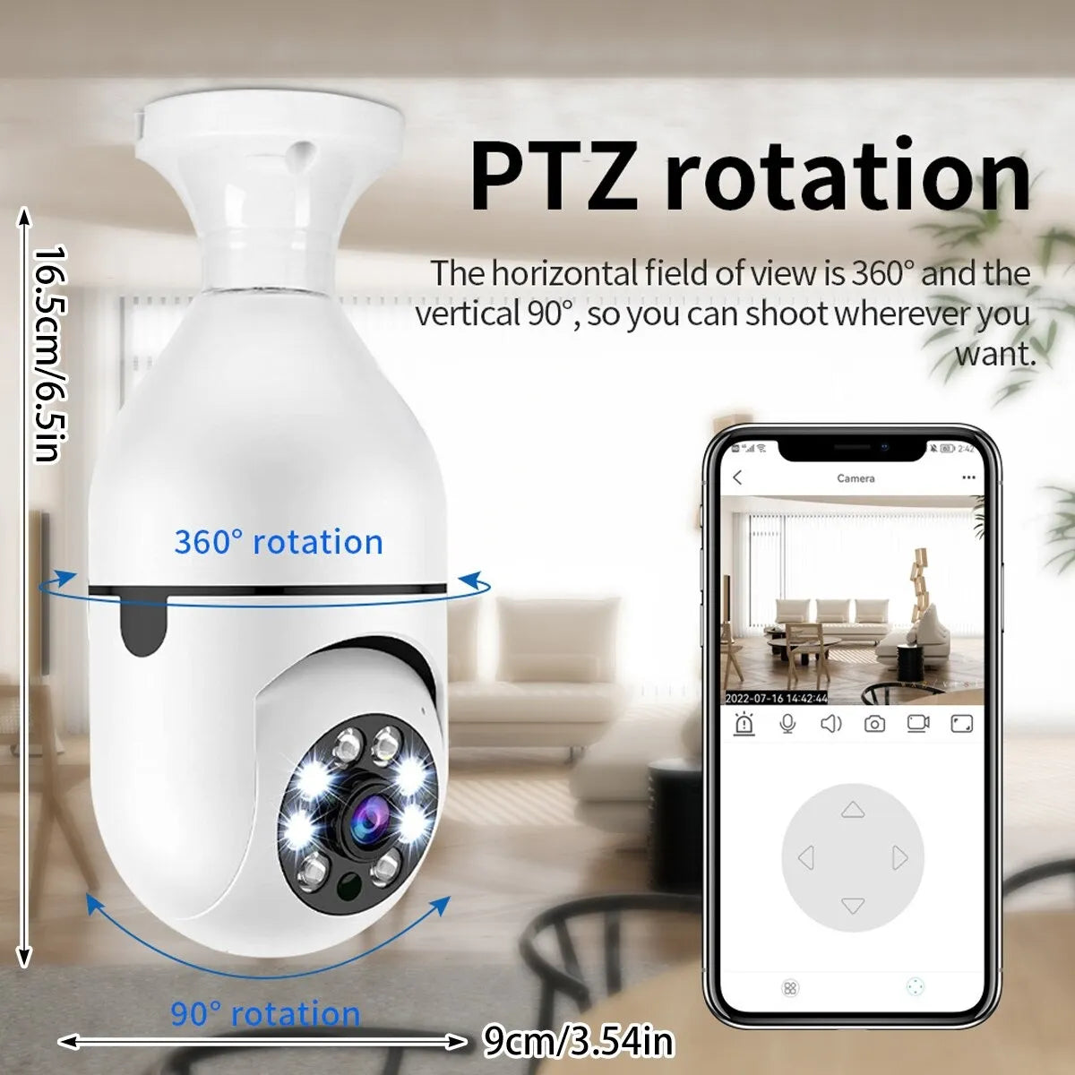 Wifi Security PTZ Camera 2MP 1080P HD IP Light Bulb Wireless Wifi Camera v380 pro app 360 Rotation Day and night full Colour HD Camera_3_image