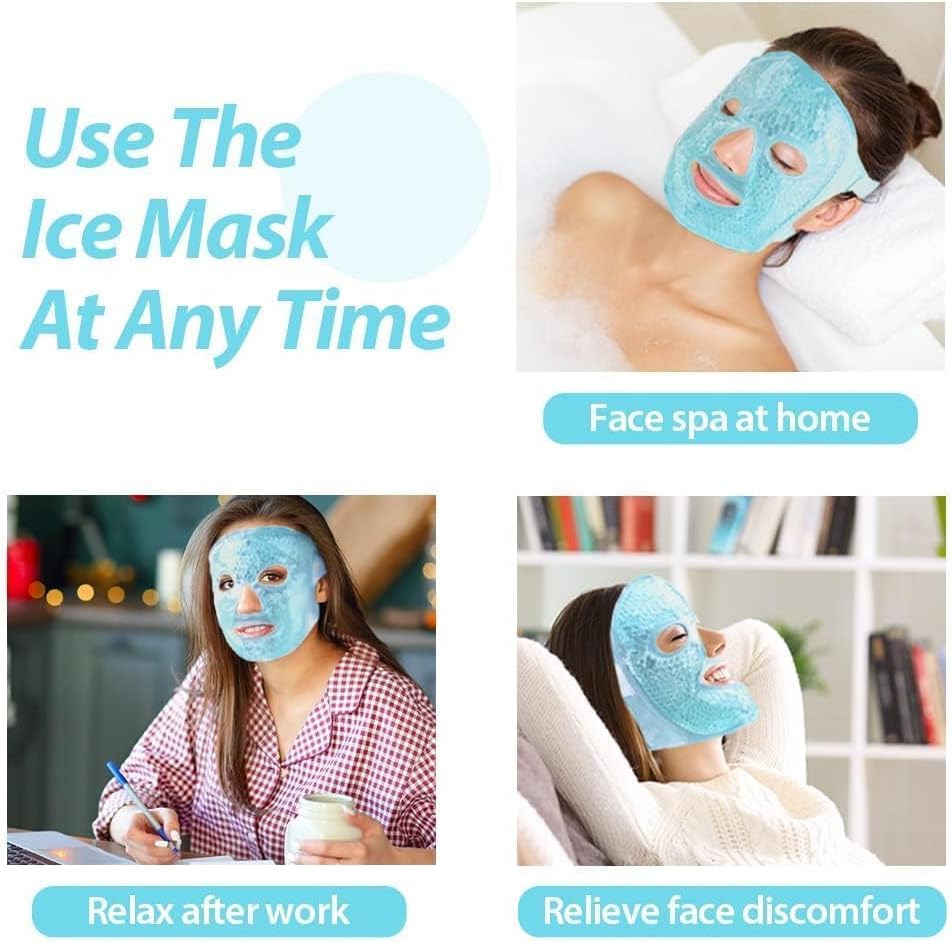 Therapeutic Gel Face Mask, Hot Cold Compress Pack, Reusable Ice Pack for Dark Circles, Puffy Eyes, Headache Relief, Blue_0_image
