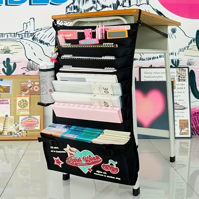 Black Wall Mount Hanging File Organizer, Rectangle Office Supplies Pocket Chart for Classroom, School, Home, No Assembly Required_0_image