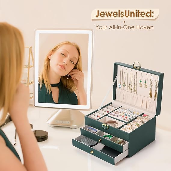 3 Layer Jewelry Box, Lockable Jewelry Holder Organizer with Jewelry Drawer, Large Jewelry Boxes & Organizer with Velvet Earring Storage, Unique Gifts for Women Mom_4_image