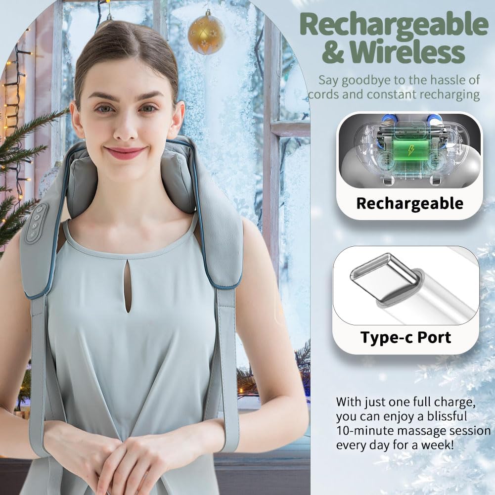 Deep Kneading Neck and Shoulder Massager with Heat - 5D Cordless Mini Shiatsu Neck Massager for Pain Relief Deep Tissue - Gifts for Men Women Stress Relax at Home Office and Car_3_image