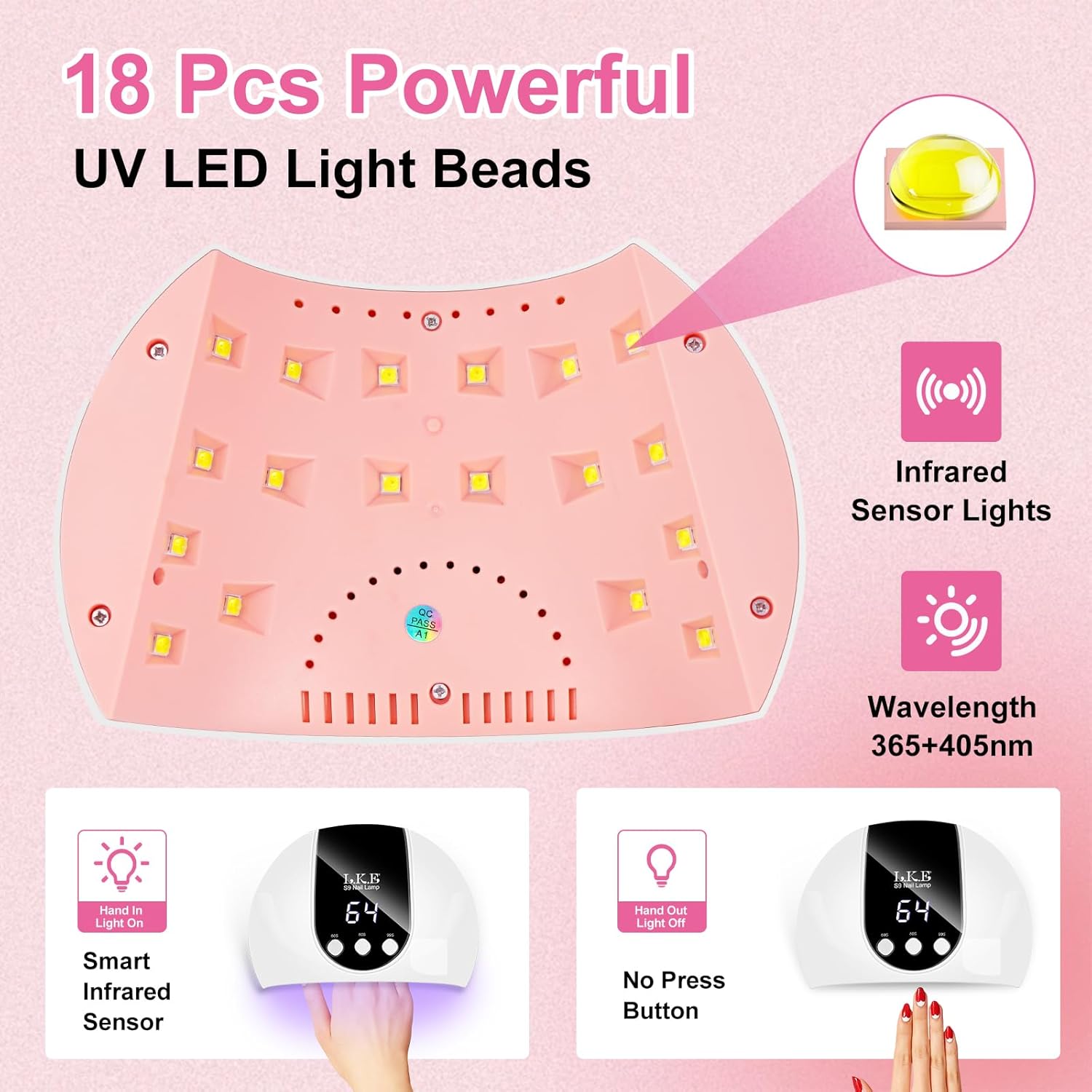 "UV Light for Gel Nails, LKE 54W UV LED Nail Lamp with 18 Beads 3 Timer Setting & Auto Sensor Nail Dryer for Gel Polish Polygel Fast Curing Manicure Professional Nail Dryer Home Salon Nail Tools "_6_image