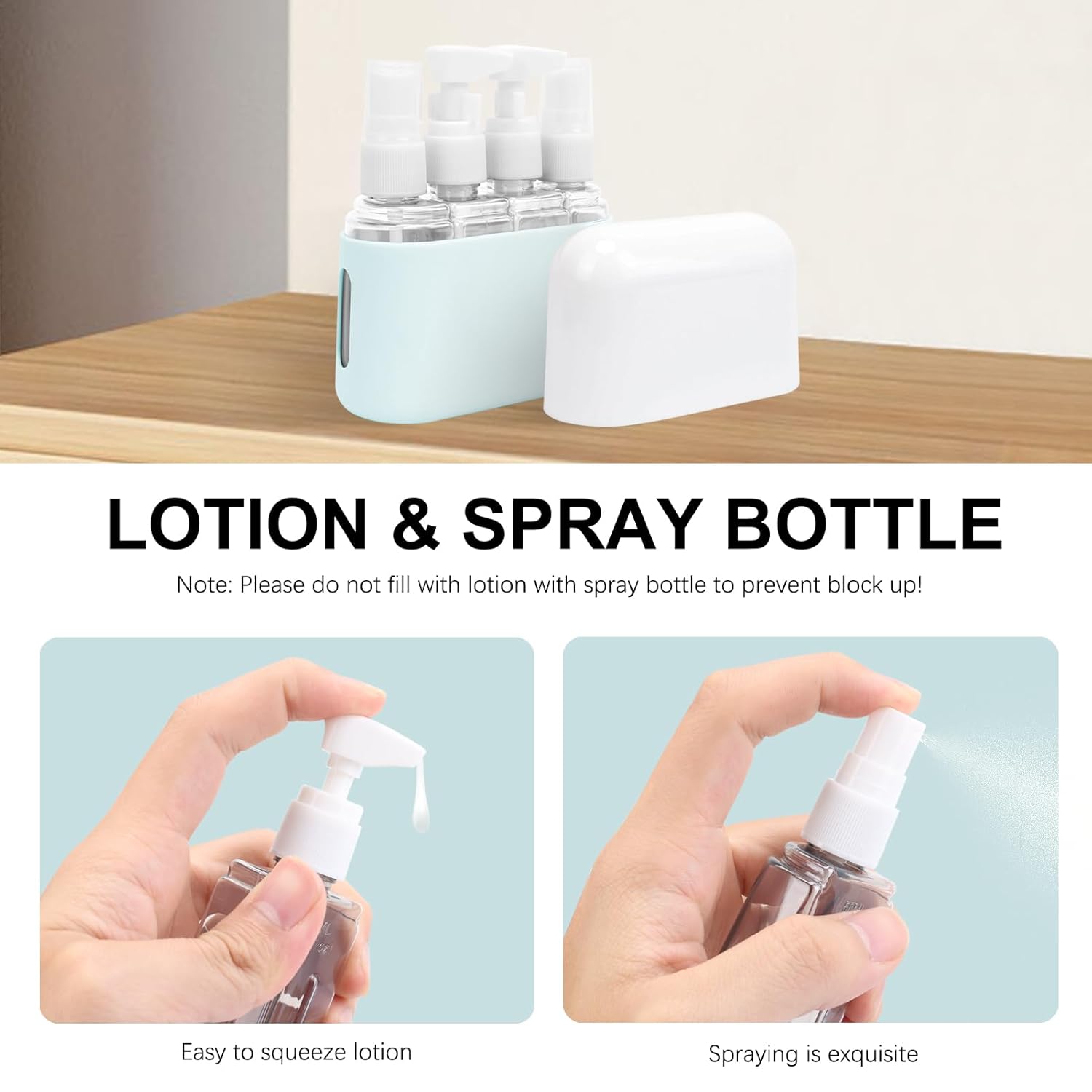 Skycase Travel Bottles - Leak Proof Refillable Tsa Approved Travel Size Toiletries, 4 in 1 Liquid Bottles Containers with Labels and Funnel Airplane Accessories Kits for Lotion Liquid (Blue)_1_image