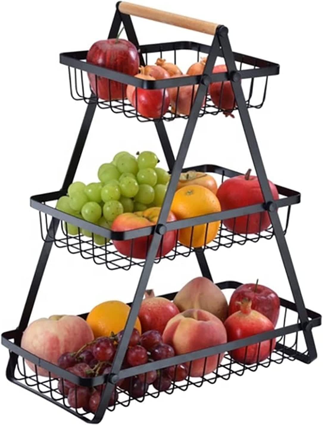 "2-3 Tier Countertop Fruit Storage Basket, Vegetable Rack Bread Display Stand for Kitchen, Black "_8_image