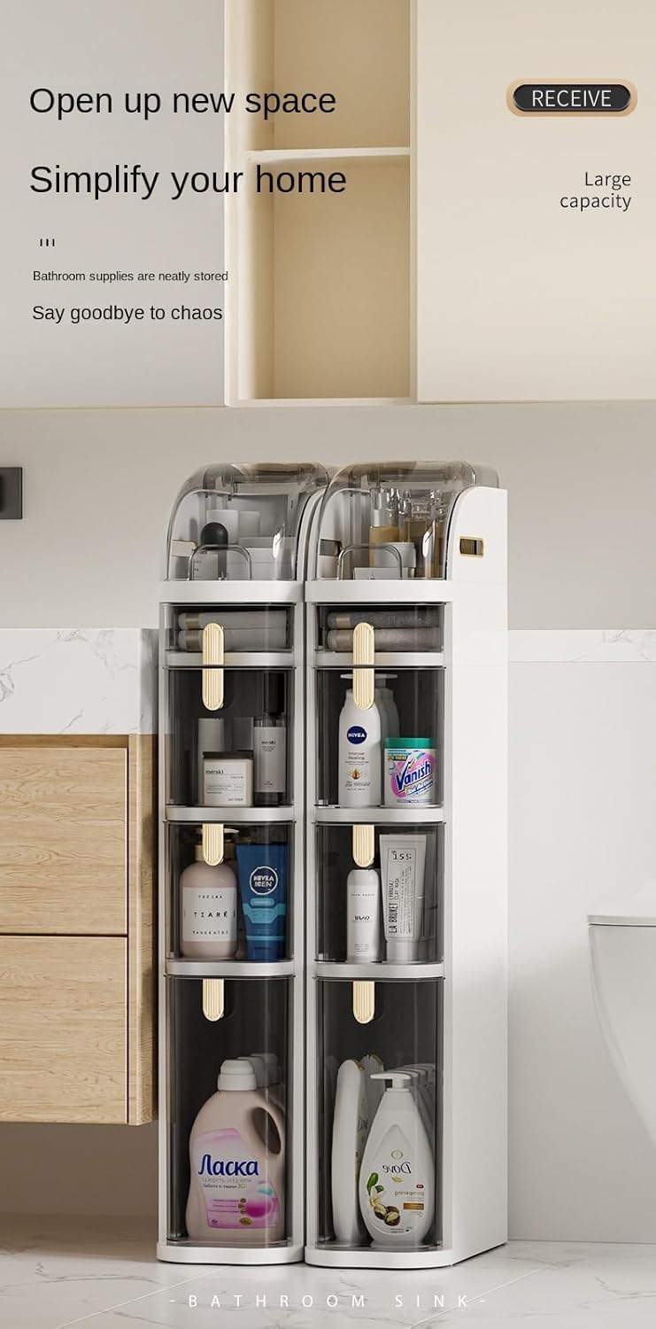 4 Tier Multi Layer Functional Drawer Storage Rack Cabinet, Living Room, Kitchen, Bedroom, Tissue Box Organizer (1 Pc) 18 L x41W x 98 H CM Beige And Gold_5_image