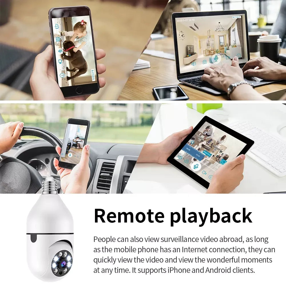 Wifi Security PTZ Camera 2MP 1080P HD IP Light Bulb Wireless Wifi Camera v380 pro app 360 Rotation Day and night full Colour HD Camera_1_image