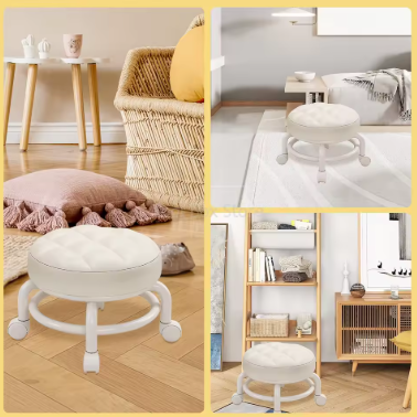 360 Rolling Stools Universal Wheels Household Small Stool Pulley Chair Children Low Stool Living Room Sofa Stool Round Chair_1_image
