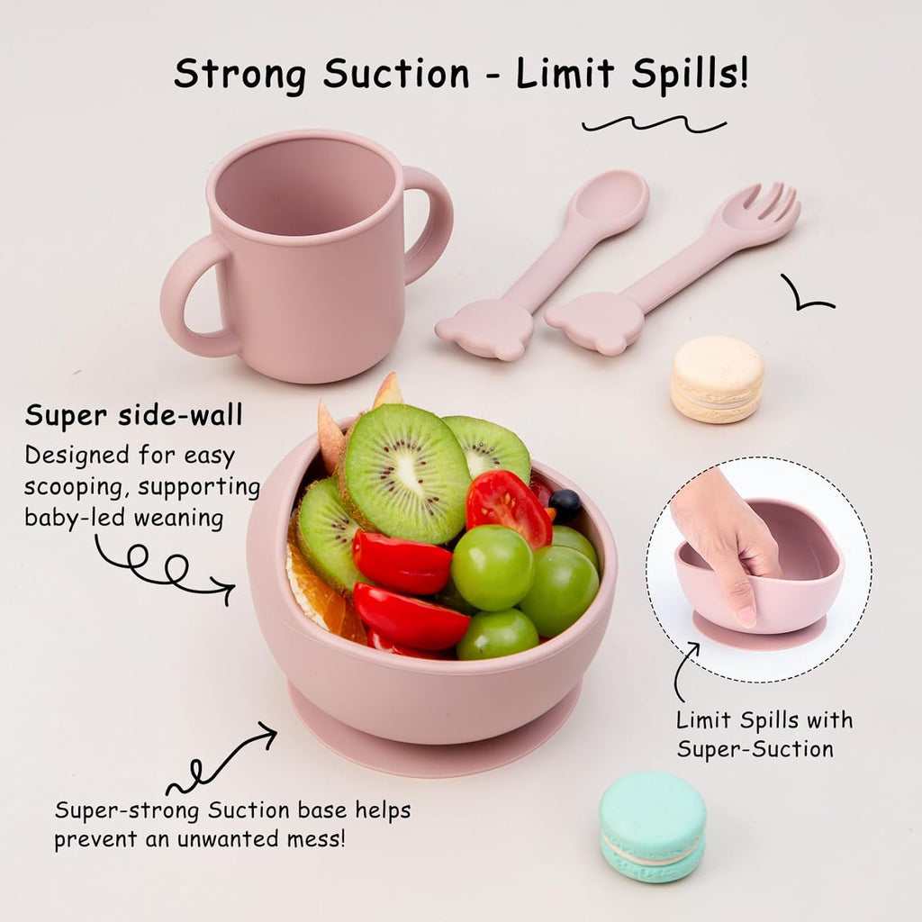 Baby Feeding Set, 13PCS Silicone Baby Self Feeding Set, Toddler Led Weaning Utensils Set with Suction Bowl and Plate, 3 Set of Baby Spoon and Fork, Adjustable Bid, Sippy Cup with Straw and 2 Lids_2_image