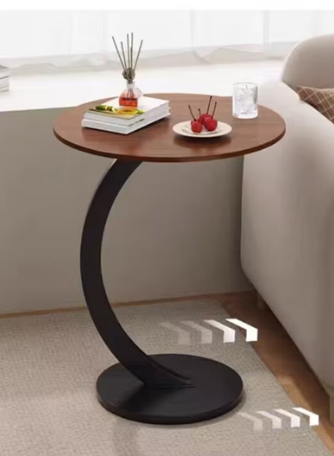 C Shaped End Table, Modern Side Table Under Sofa, Simplicity Metal and Wood Coffee Table, Living Room Table Corner Table Bedside Table Laptop Side Table for Couch Bedroom Office Sofa Bed_1_image