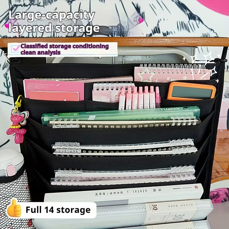 Black Wall Mount Hanging File Organizer, Rectangle Office Supplies Pocket Chart for Classroom, School, Home, No Assembly Required_2_image