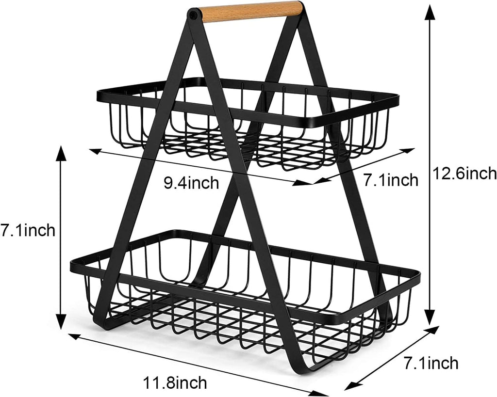 "2-3 Tier Countertop Fruit Storage Basket, Vegetable Rack Bread Display Stand for Kitchen, Black "_1_image