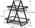 "2-3 Tier Countertop Fruit Storage Basket, Vegetable Rack Bread Display Stand for Kitchen, Black "_1_image