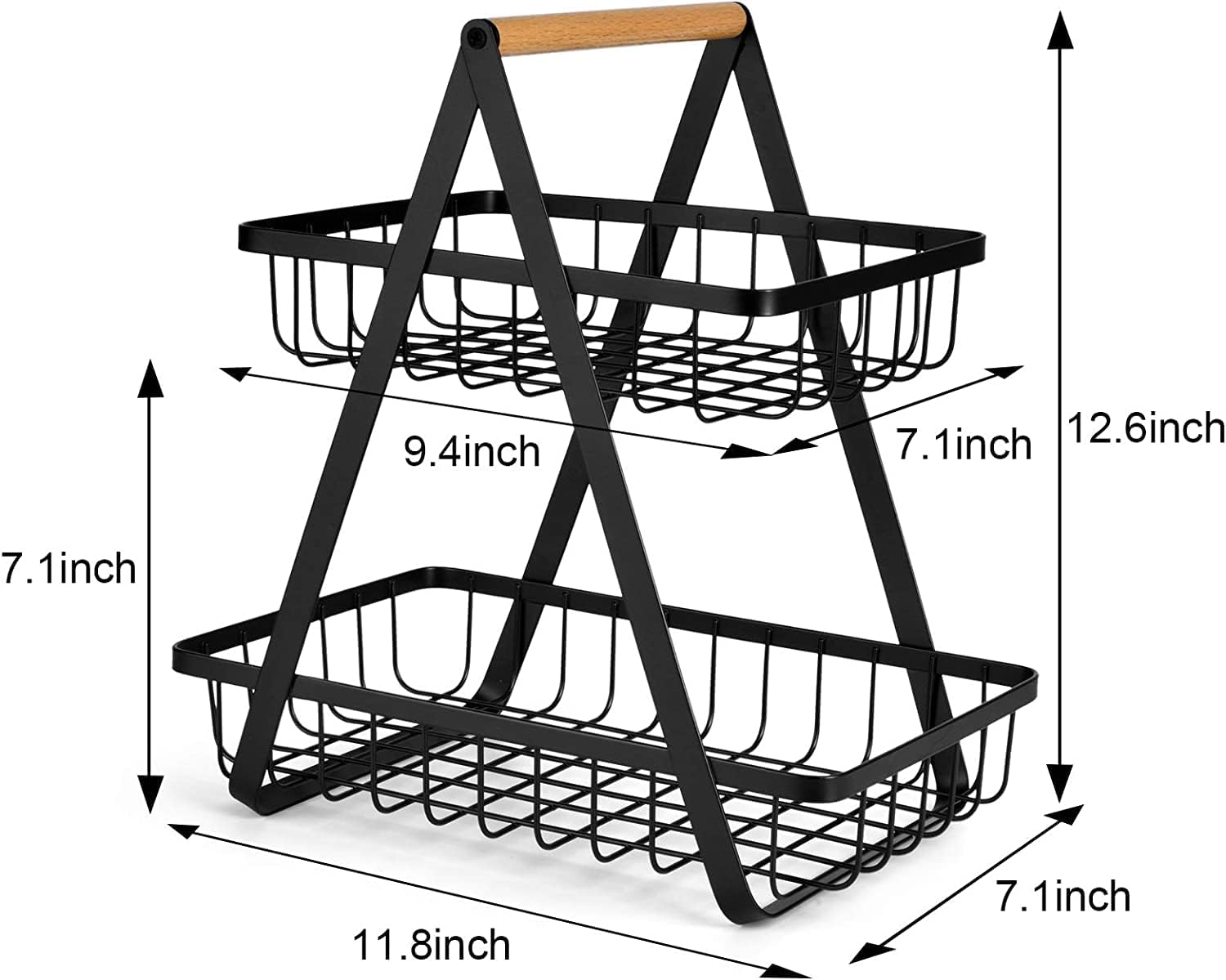 "2-3 Tier Countertop Fruit Storage Basket, Vegetable Rack Bread Display Stand for Kitchen, Black "_1_image