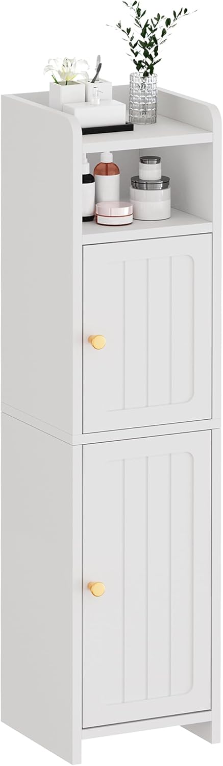 BEWISHOME Small Bathroom Cabinet, Bathroom Storage Cabinet with Adjustable Shelves & 2 Doors, Narrow Toilet Paper Cabinets, 7.9 x 7.9 x 31.5 Inches, for Small Spaces, White YYG03W_0_image