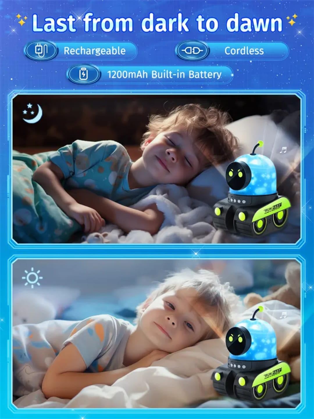 TERA 13 Night Light, Robot Car Sky Projector for Kids (1 Pcs) 360° Rotatable LED Night Lamp with 6 Film Shade, Robot Light Lamp for Bedroom, Birthday Return Gift, Kawaii Room Decor_3_image