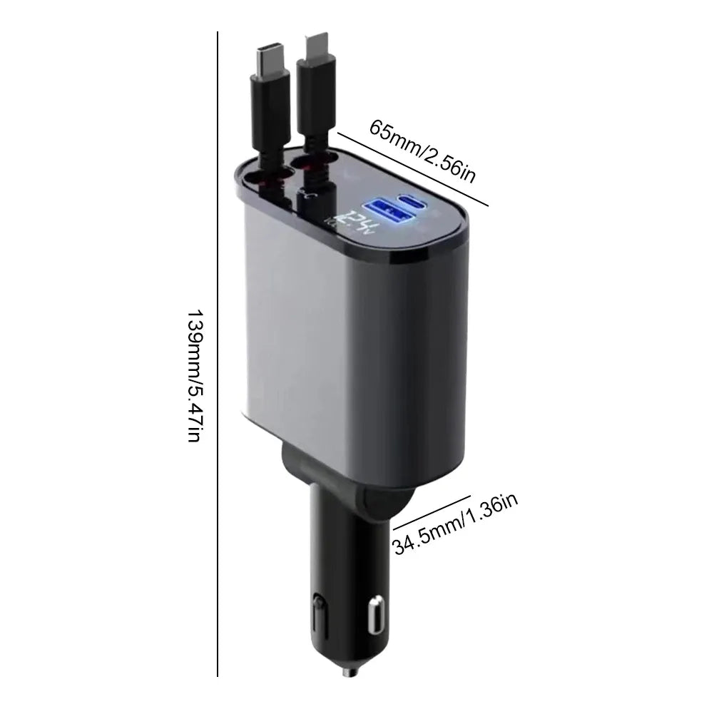 120W 4 IN 1 Retractable Car Charger Fast Charge Cord Cigarette Lighter Adapter_2_image