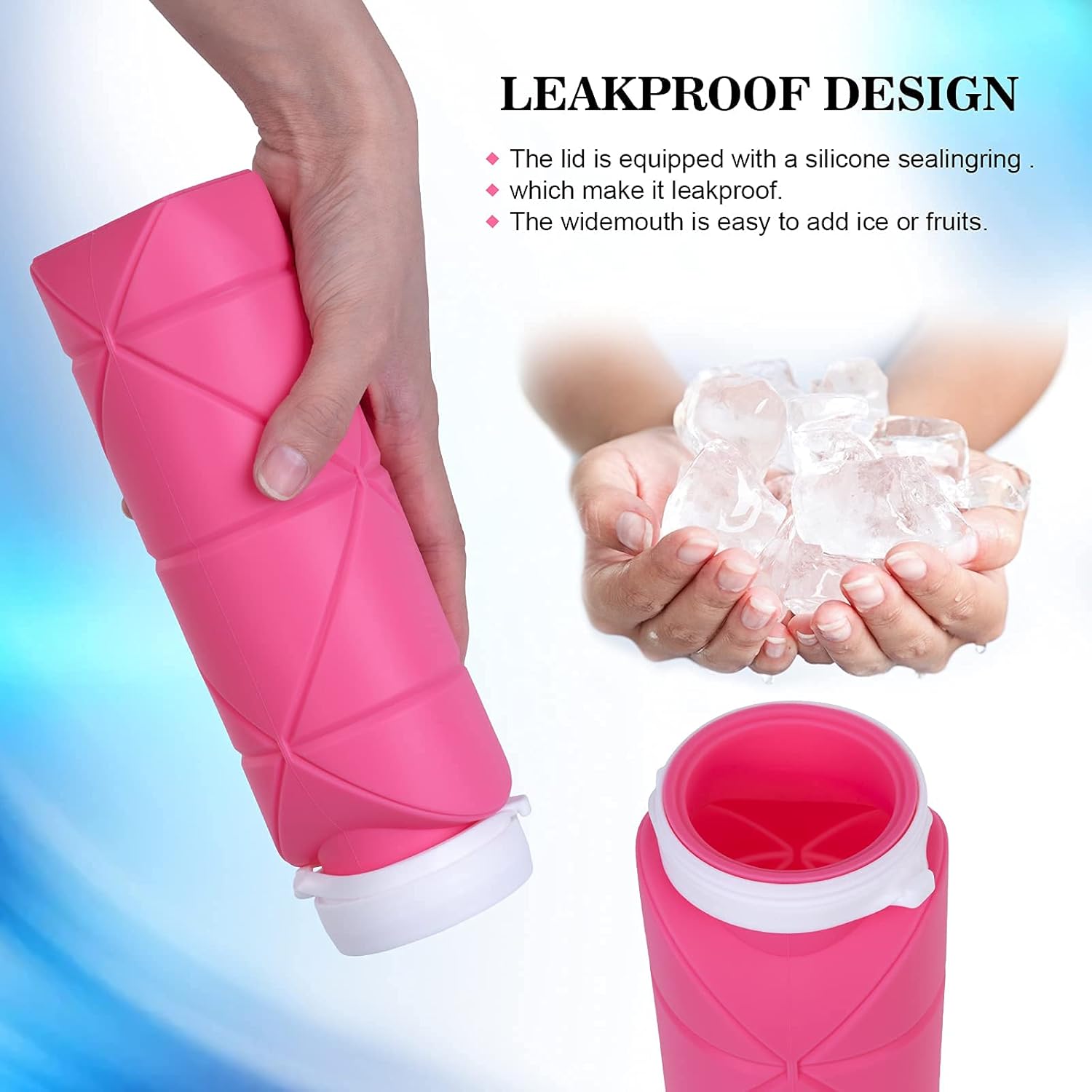 SPECIAL MADE Collapsible Water Bottles Cups Leakproof Valve Reusable BPA Free Silicone Foldable Travel Water Bottle Cup for Gym Camping Hiking Travel Sports Lightweight Durable (Type2 Pink)_2_image