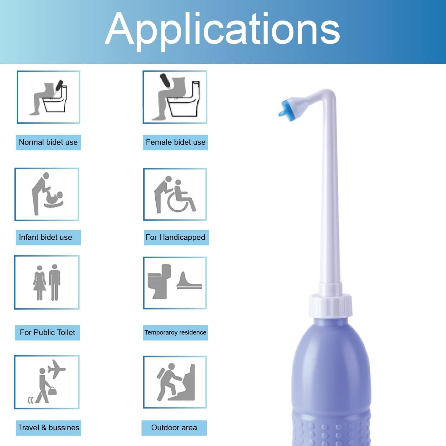 Zerorez Portable Travel Shattaf Bidet Breeze | Handy Personal Bidet Sprayer | 650 ML | Perfect for Travel and Camping Outdoor | Blue Colour_0_image