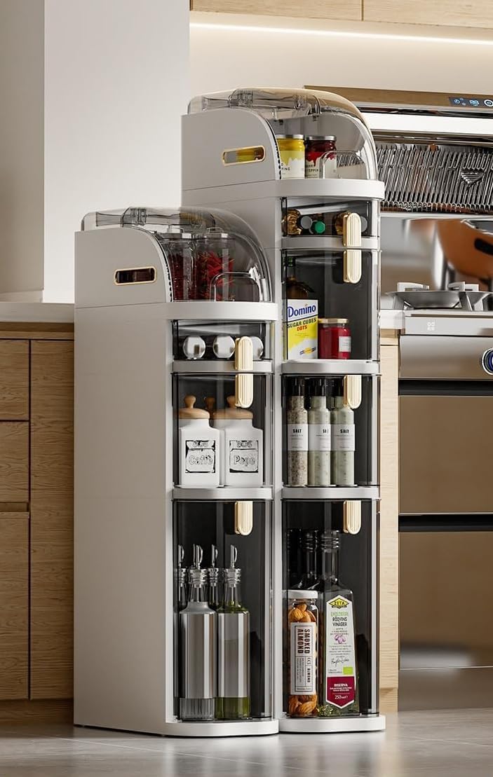 4 Tier Multi Layer Functional Drawer Storage Rack Cabinet, Living Room, Kitchen, Bedroom, Tissue Box Organizer (1 Pc) 18 L x41W x 98 H CM Beige And Gold_0_image