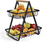 "2-3 Tier Countertop Fruit Storage Basket, Vegetable Rack Bread Display Stand for Kitchen, Black "_4_image