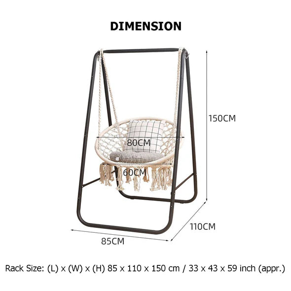 Hammock Chair Hanging Chair Swing with Stand with Heavy Duty Hanging Hardware Kit, Indoor Macrame Swing Chairs 100% Cotton Rope for Bedrooms_3_image