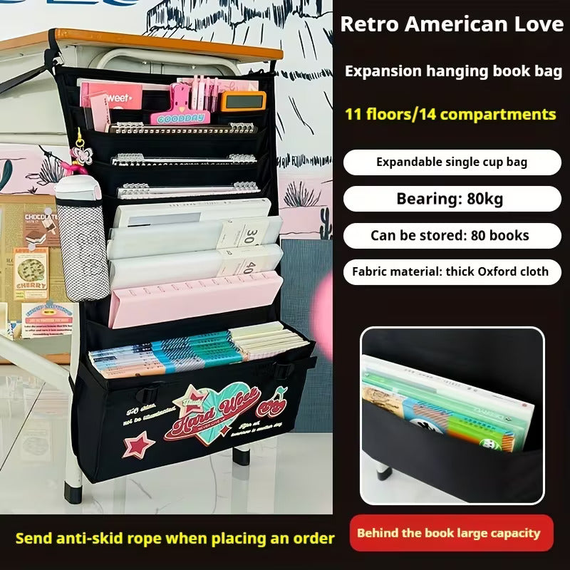 Black Wall Mount Hanging File Organizer, Rectangle Office Supplies Pocket Chart for Classroom, School, Home, No Assembly Required_4_image