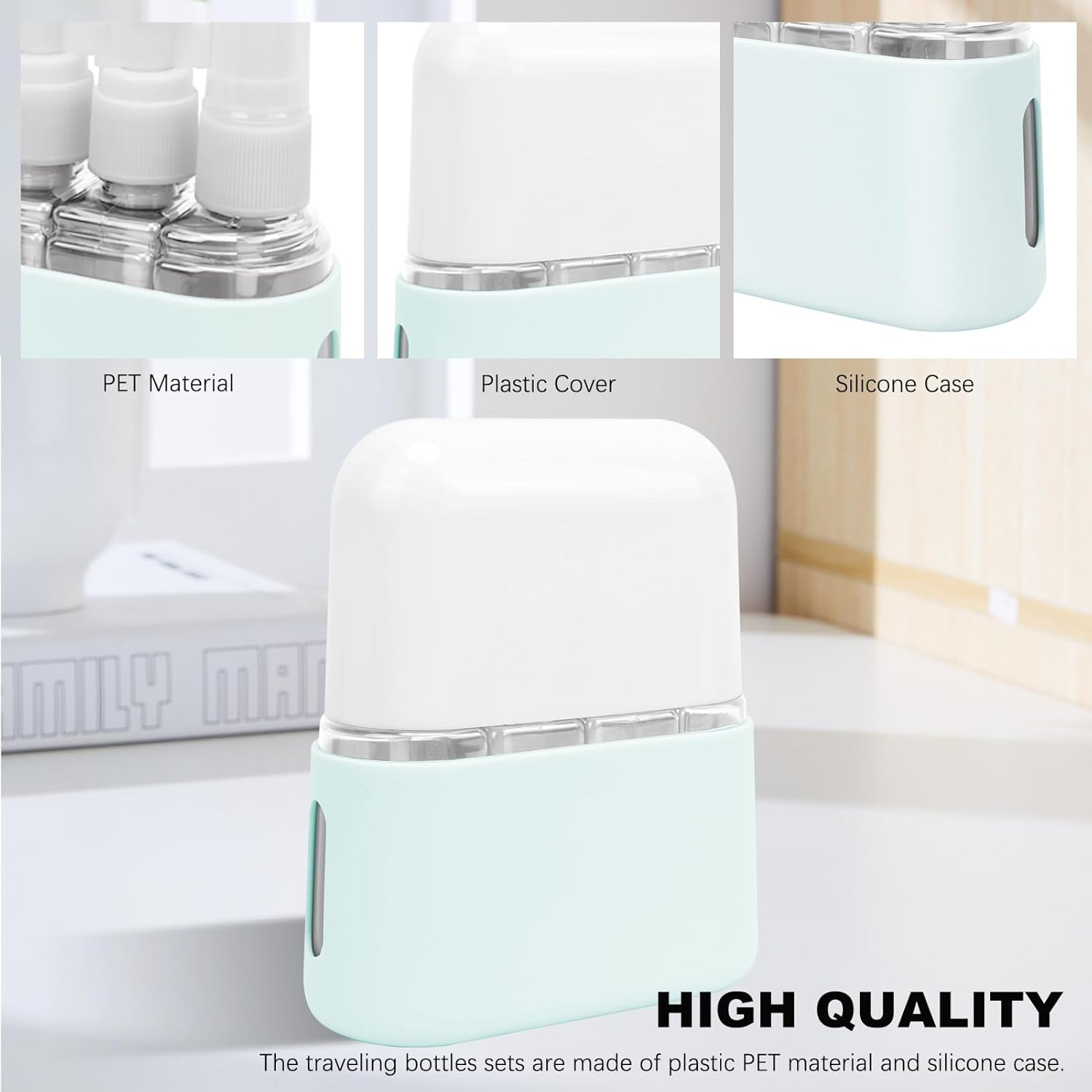 Skycase Travel Bottles - Leak Proof Refillable Tsa Approved Travel Size Toiletries, 4 in 1 Liquid Bottles Containers with Labels and Funnel Airplane Accessories Kits for Lotion Liquid (Blue)_2_image