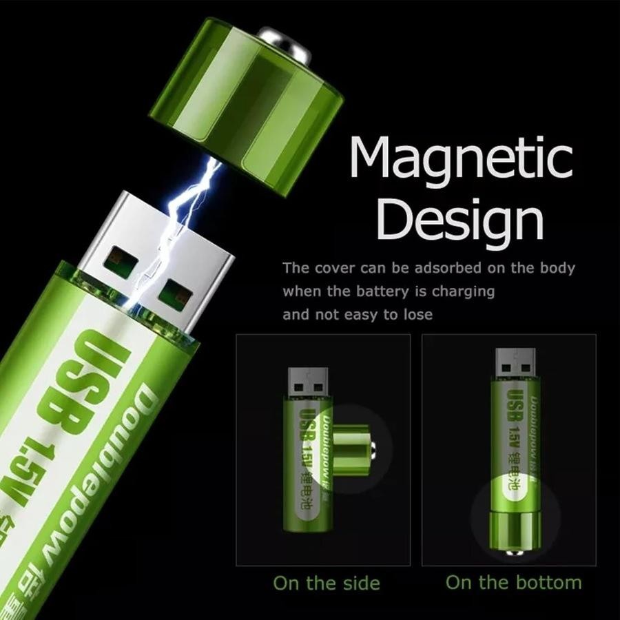 "AA USB Rechargeable Batteries 1.5V Li-ion 1400mWh Fast Charging 1000 Cycles 4-Pack "_4_image