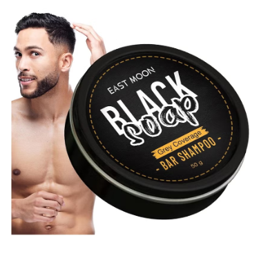 "Black Soap Grey Coverage Bar Shampoo 50g, hair darkening soap bar with botanical herbal extracts for hair growth and dye free solution to gray hair "_1_image