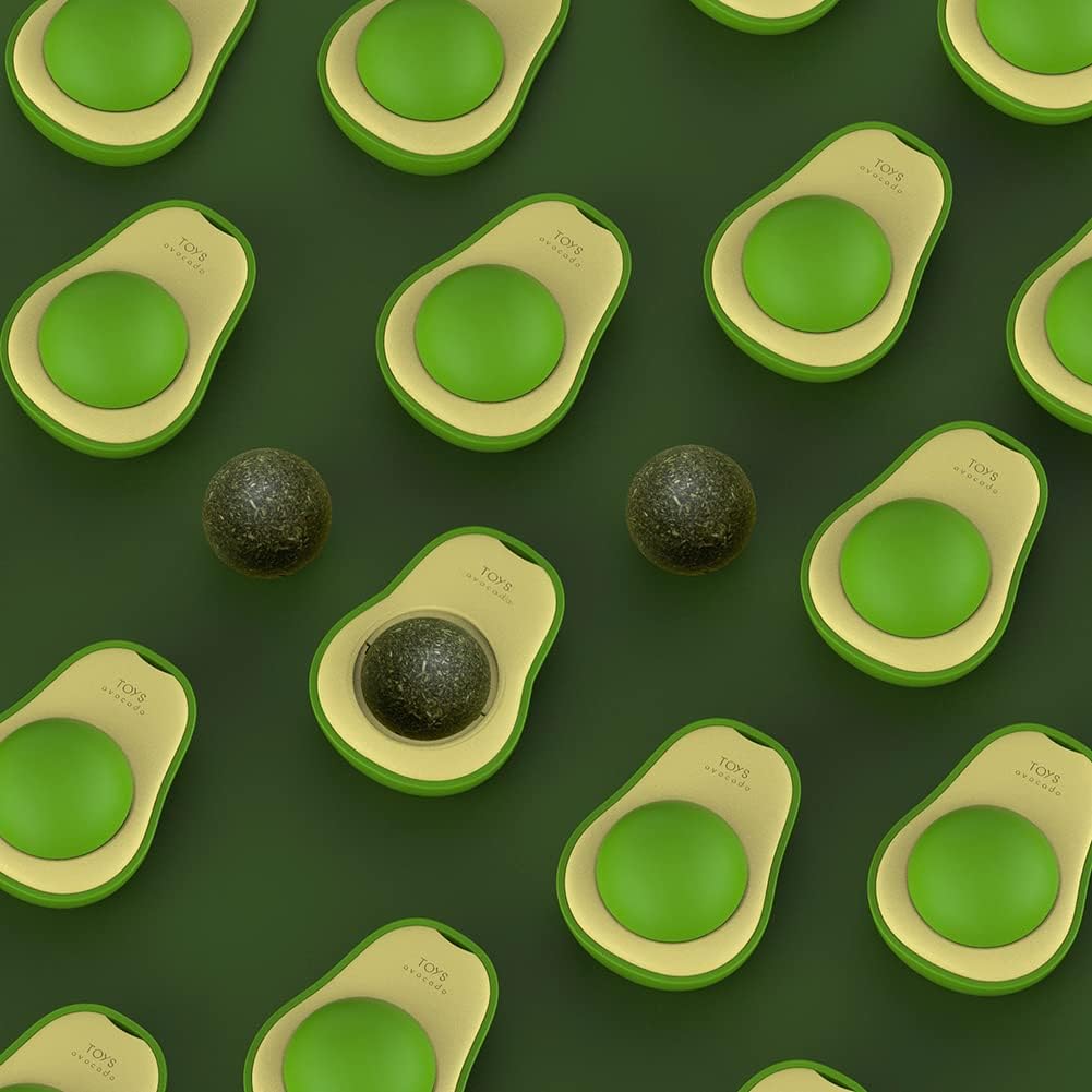 "Avocado Catnip Wall Ball Cat Toys Catnip, 2PCS Cute Avocado Shape Catnip Toys Rotatable Treats Toys for Indoor Cats "_6_image